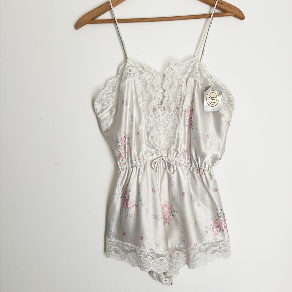 Vintage Christian Dior Satin Floral PlaySuit 80s-90s NWT Deadstock